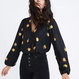 Madewell Black Flower Wrap Top